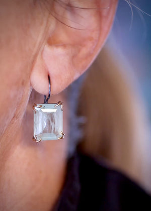 Luminous Emerald Cut Aquamarine Earrings with 14k Gold