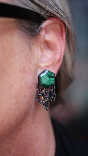 Malachite Double Take Earrings with 14k Gold