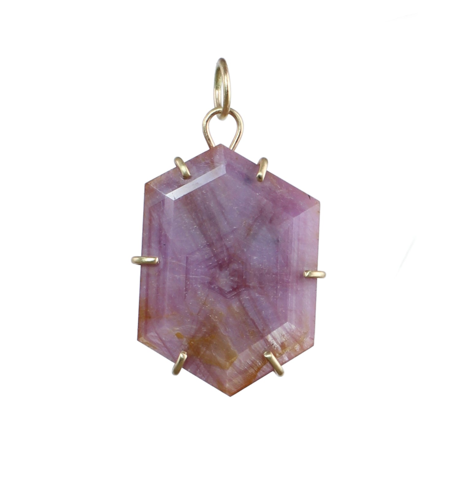 Hexagon Pink Sapphire Pendant in 14k Recycled Gold