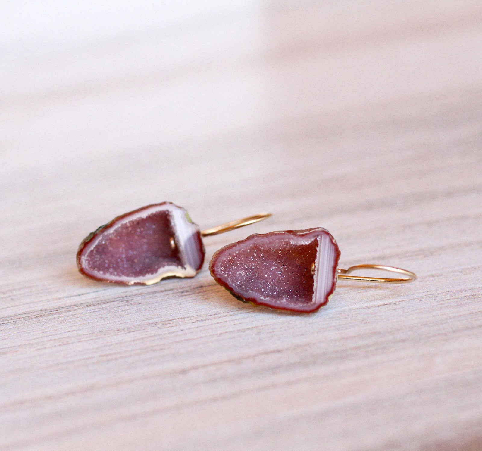 Raspberry Geode Earrings in 14k Gold