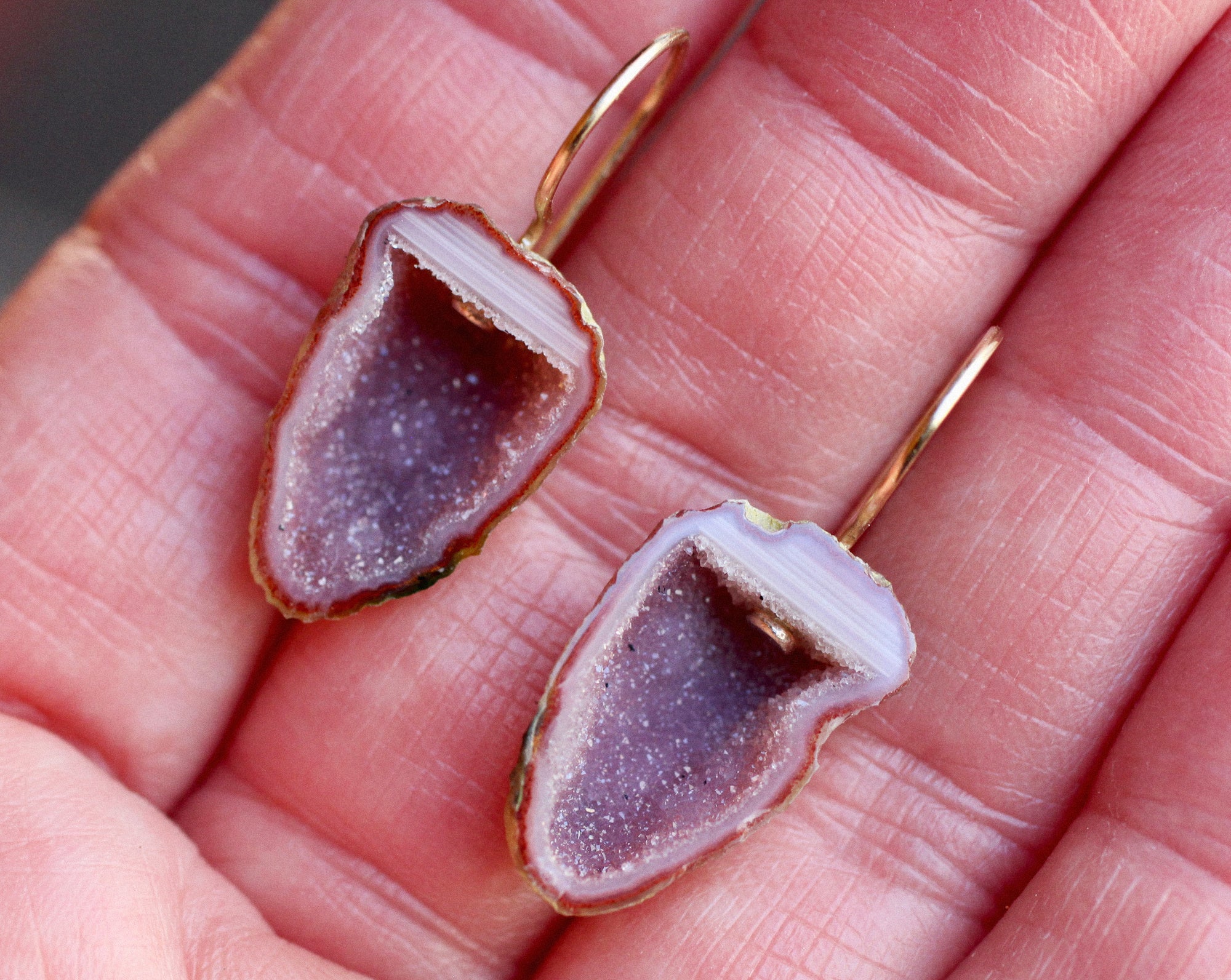 Raspberry Geode Earrings in 14k Gold
