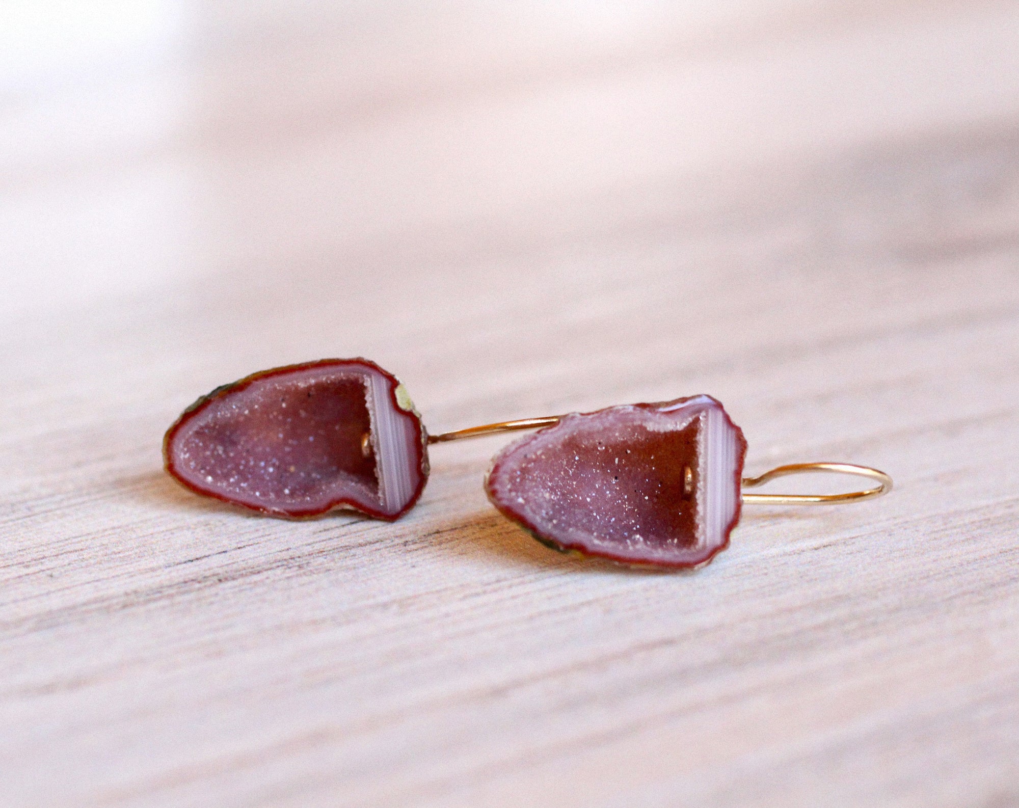 Raspberry Geode Earrings in 14k Gold