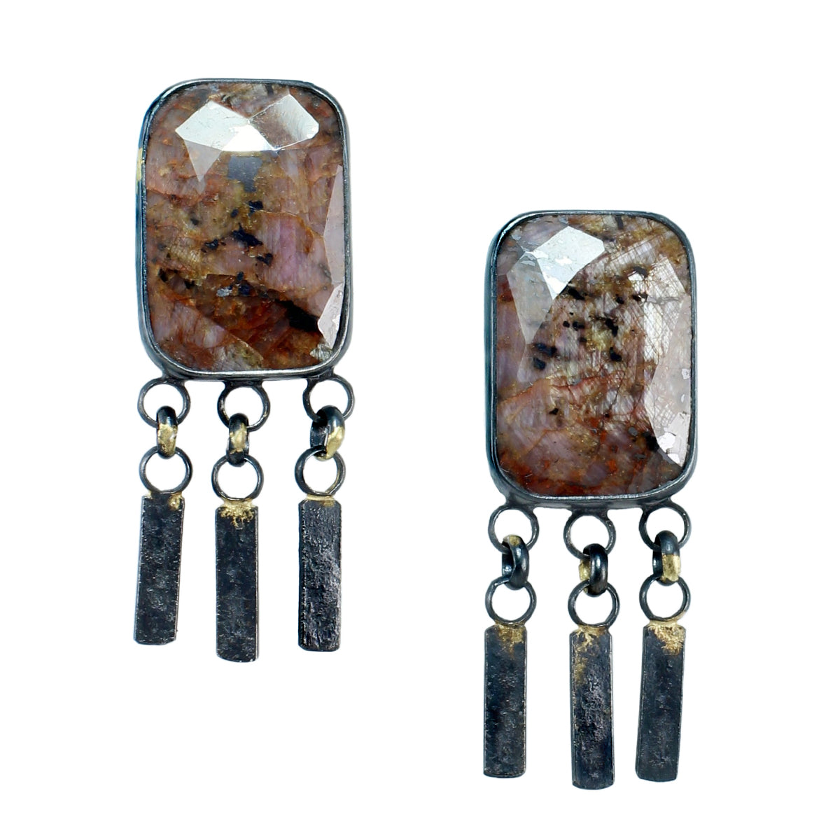 Pink & Chocolate Sapphire Dangle Earrings with 14k Gold