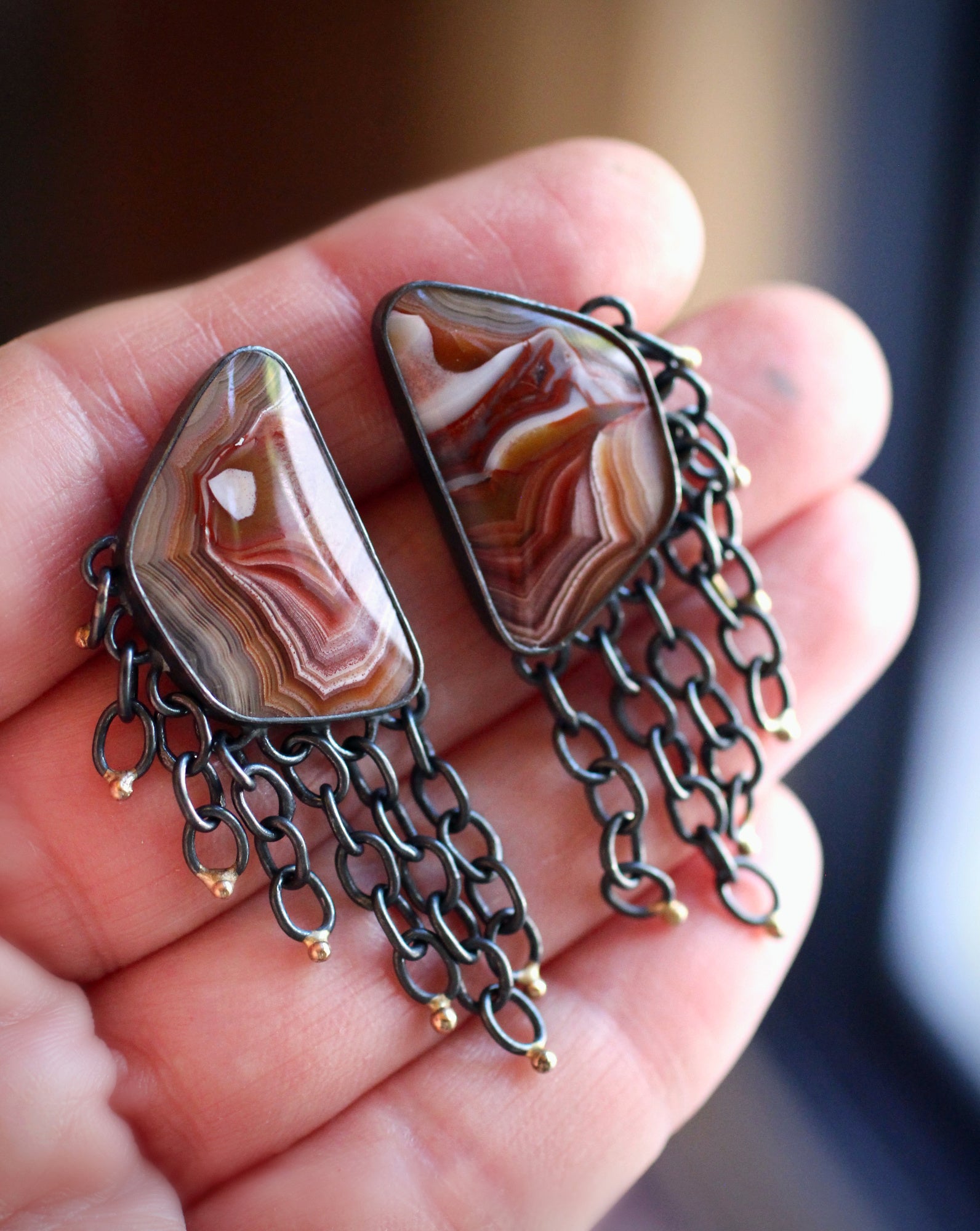 Red Agate Fringe Game Earrings with 14k Gold