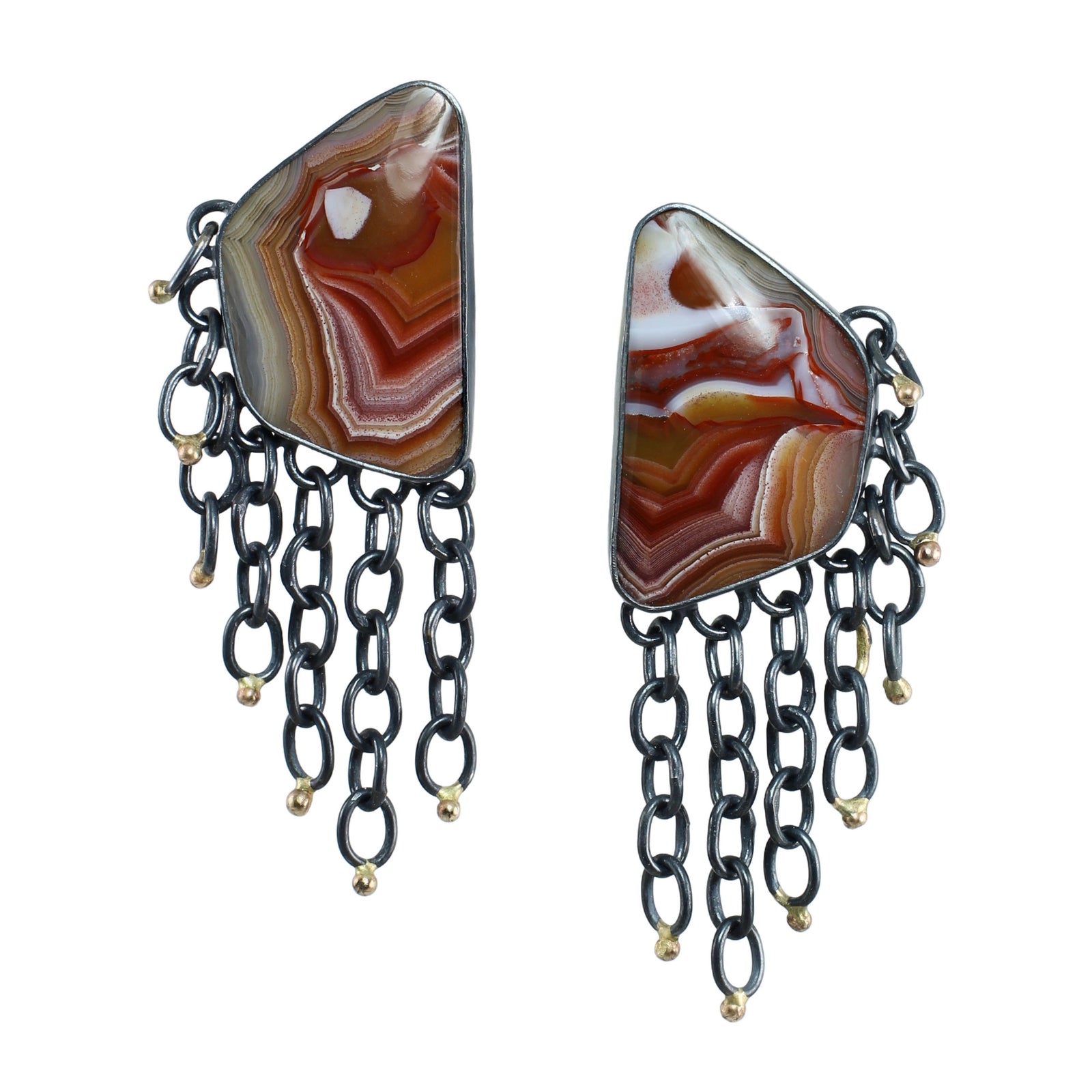 Red Agate Fringe Game Earrings with 14k Gold