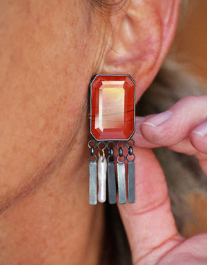 Red Jasper & Pearl Earrings with 14k Gold