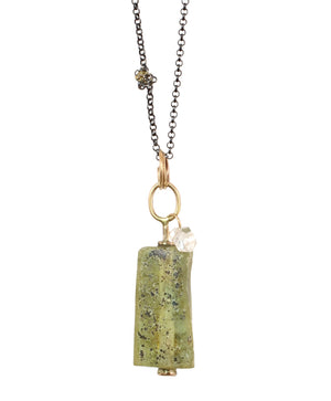 Tangled Roman Glass Necklace with 14k - Made to Order in Olive Green