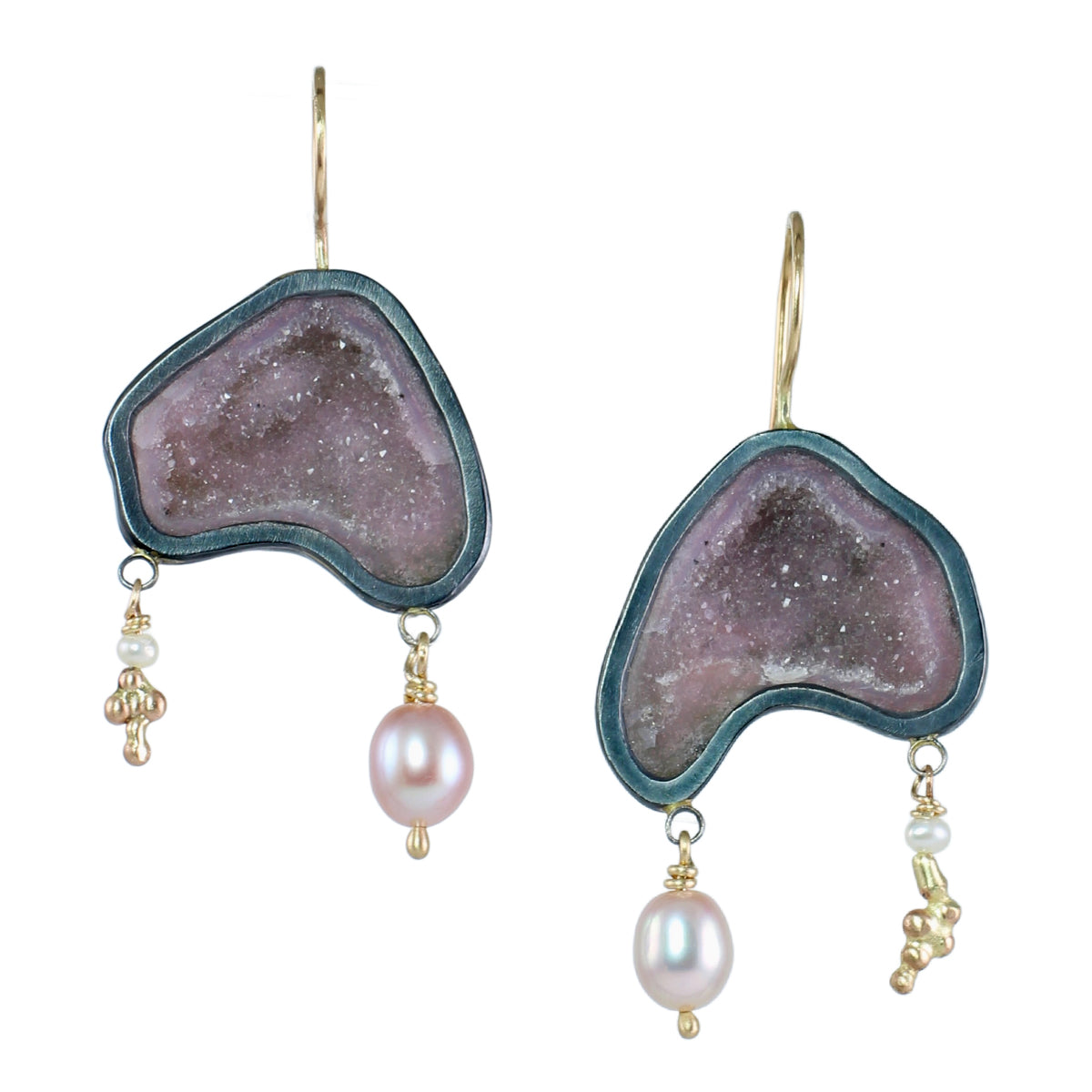 Rosy Geode Melange Earrings with 14k Gold