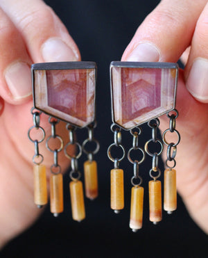 Pink Sapphire & Honey Jade Fringe Game Earrings