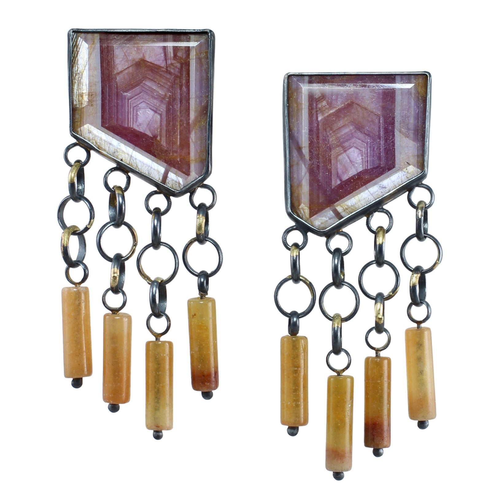 Pink Sapphire & Honey Jade Fringe Game Earrings
