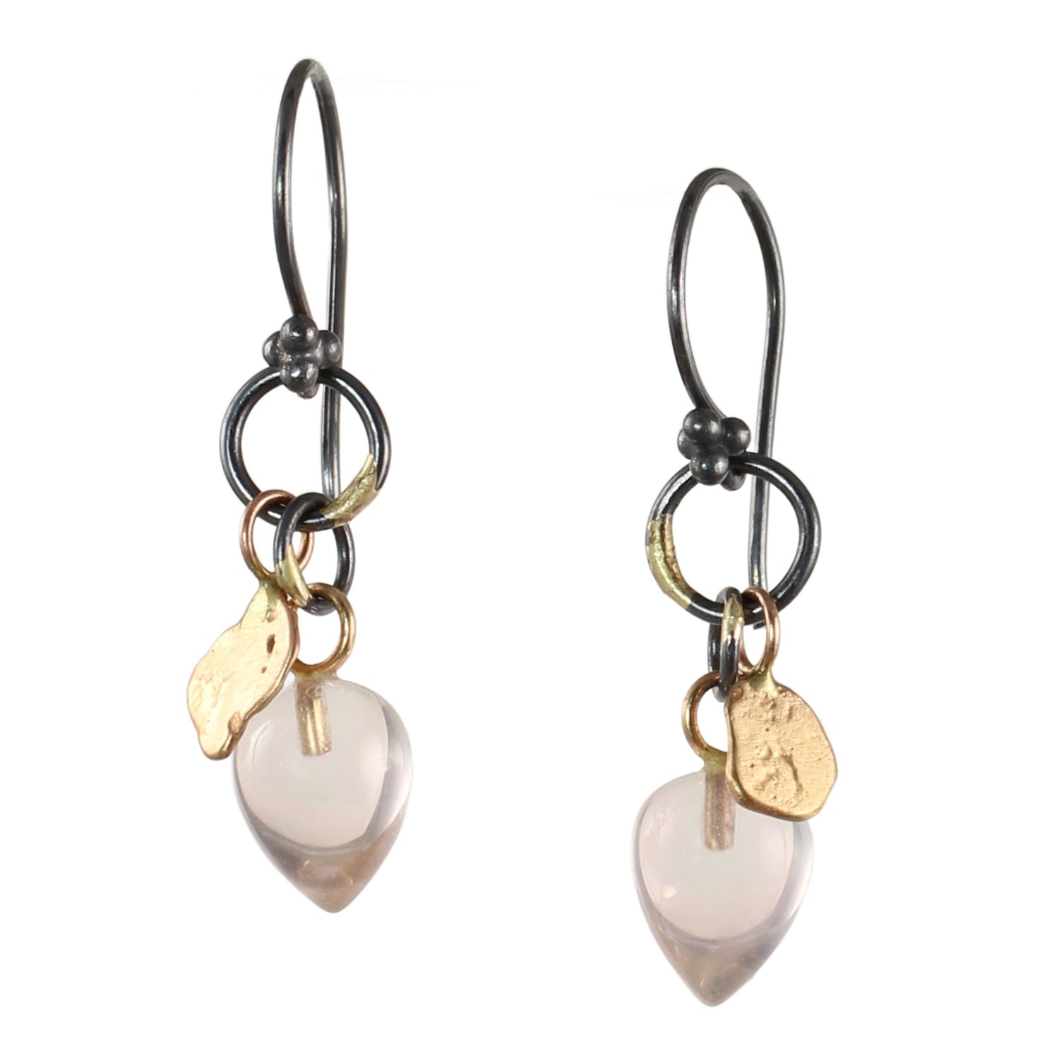 Rosy Bauble & Mixed Metal Linked Earrings with 14k Gold