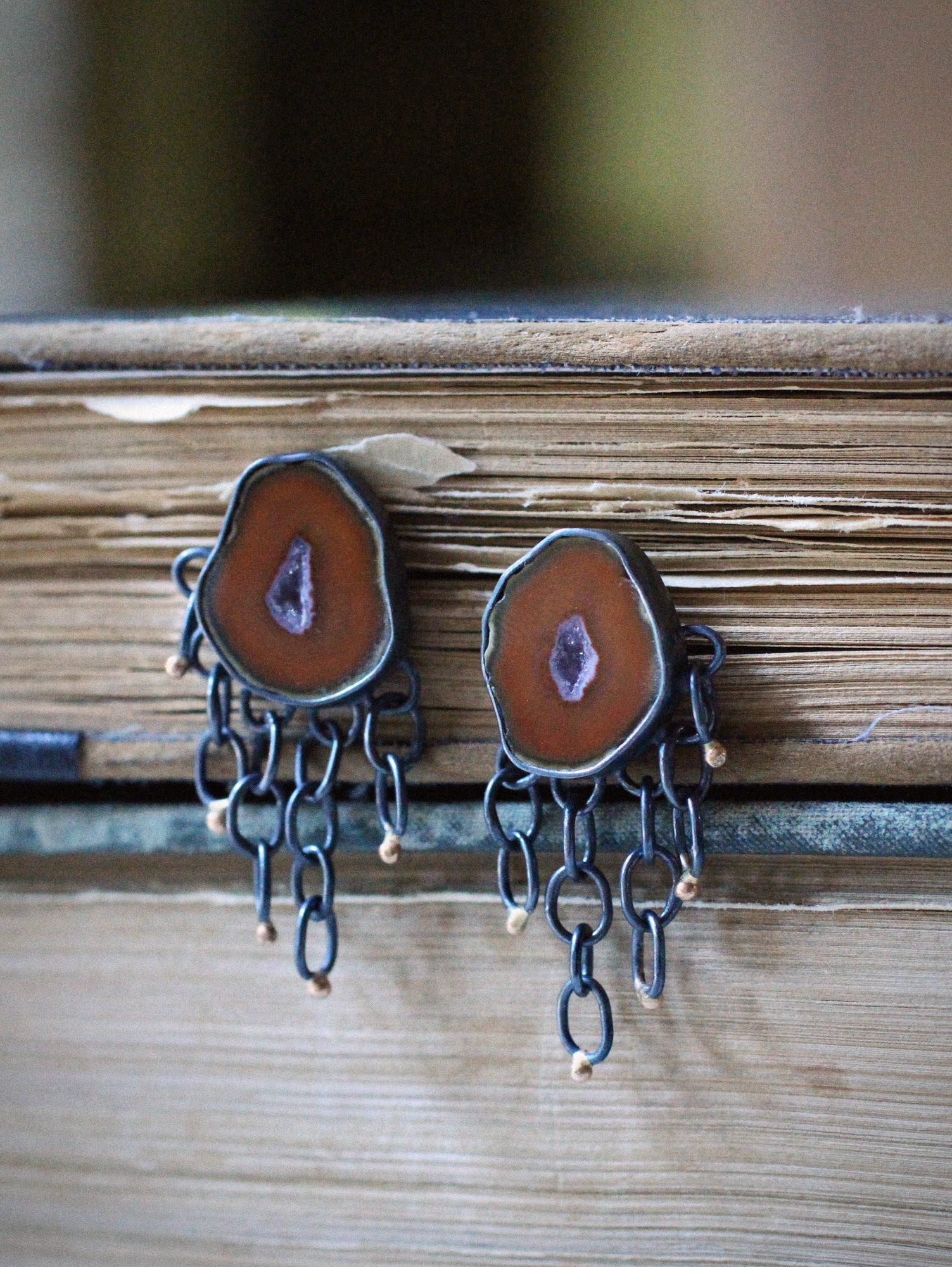 Baby Geode Game Earrings with 14k Gold