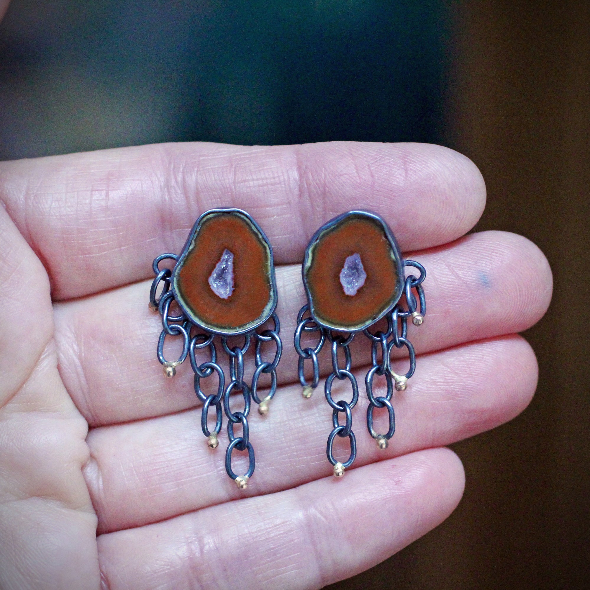 Baby Geode Game Earrings with 14k Gold
