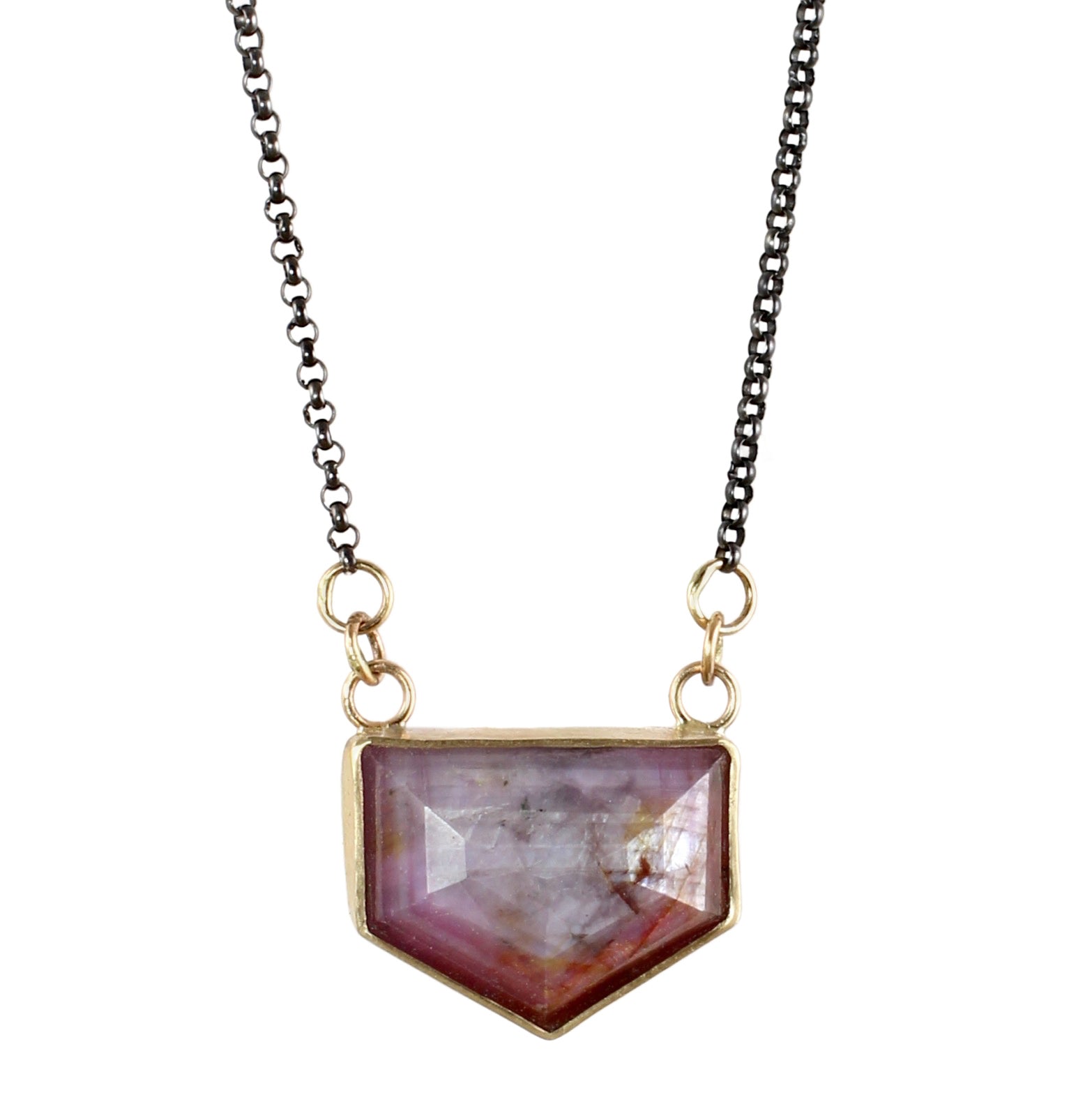 Pink Sapphire Shield Necklace with 14k Gold
