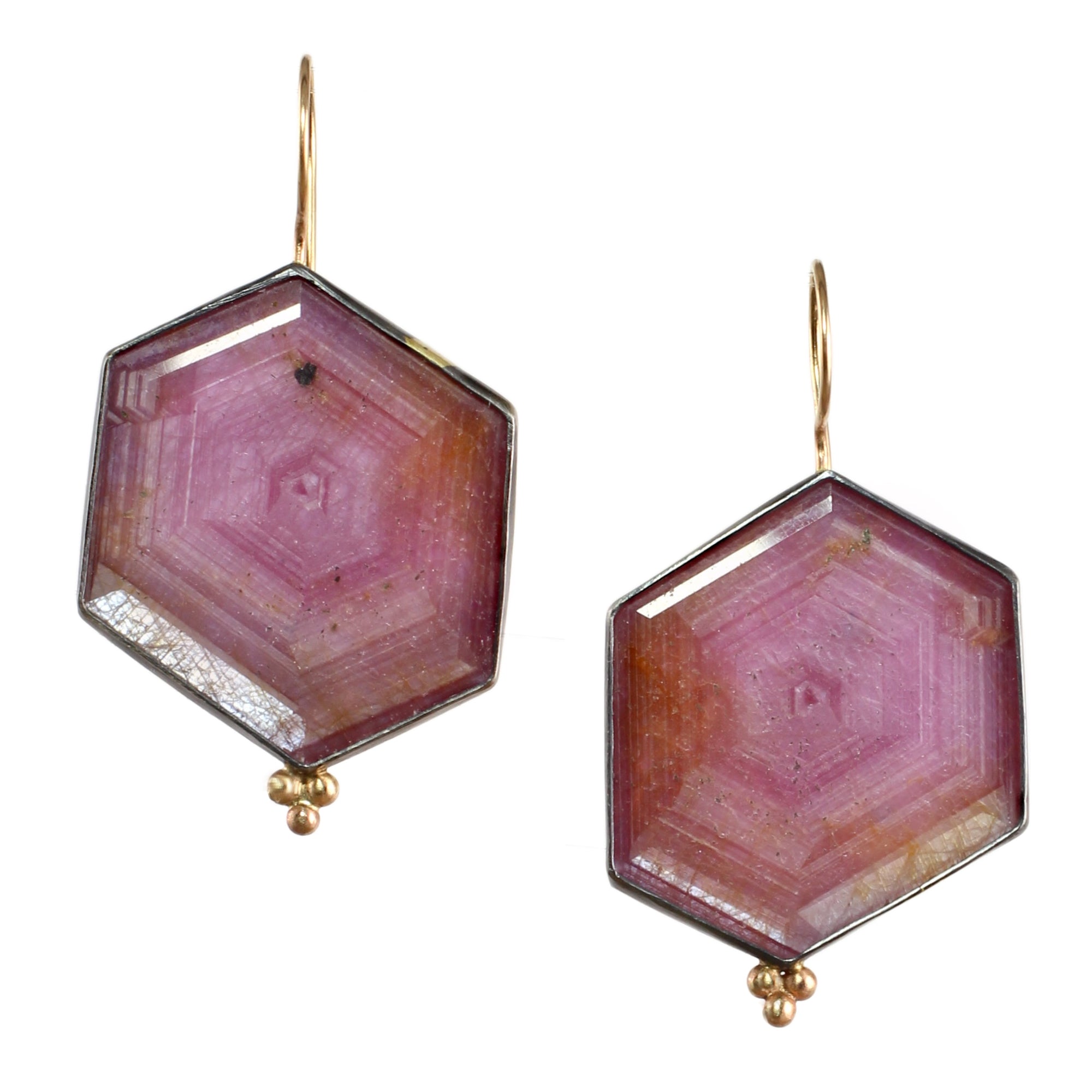 Pink Sapphire Sunrise Earrings with 14k Gold