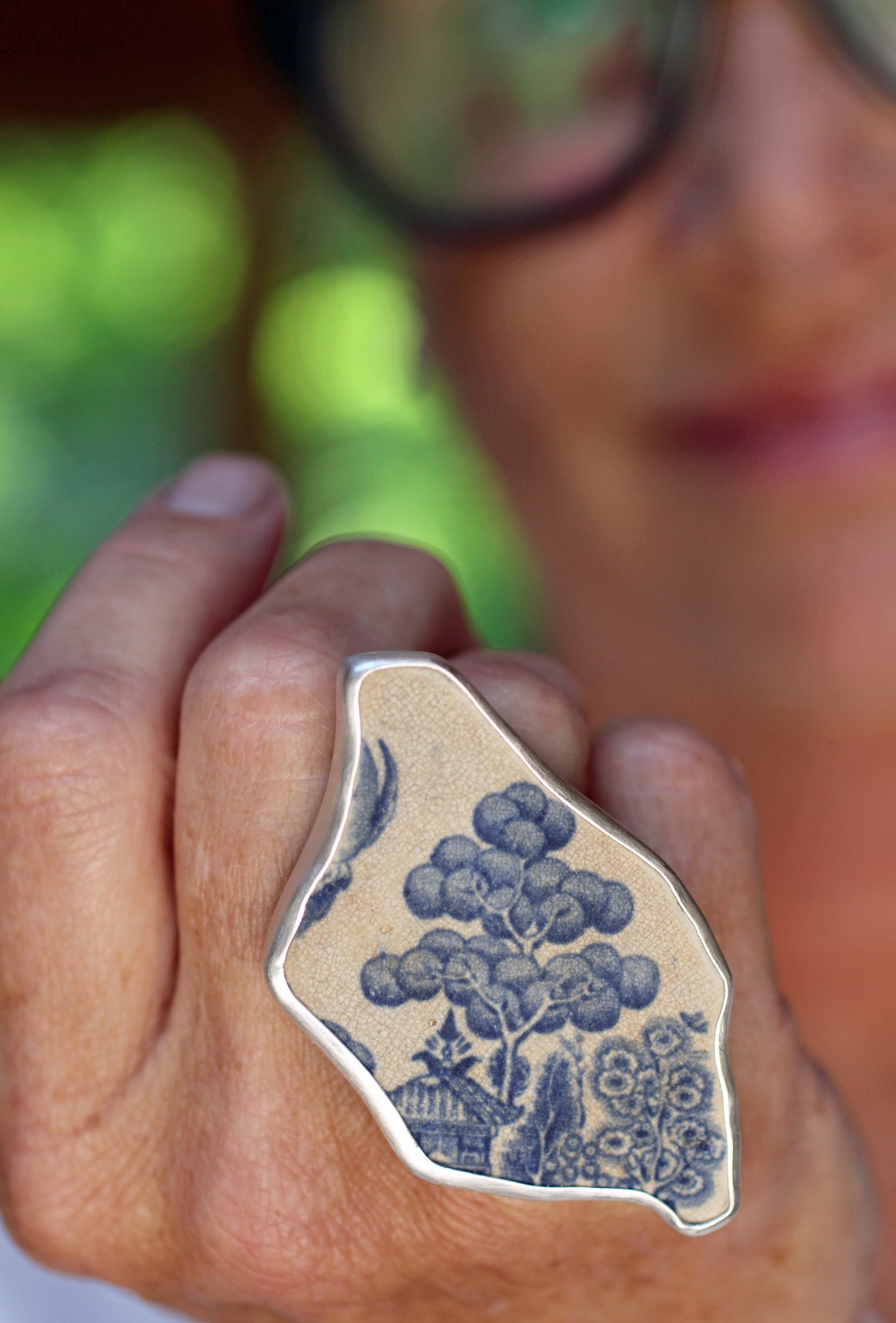 Found Sea Pottery Statement Ring
