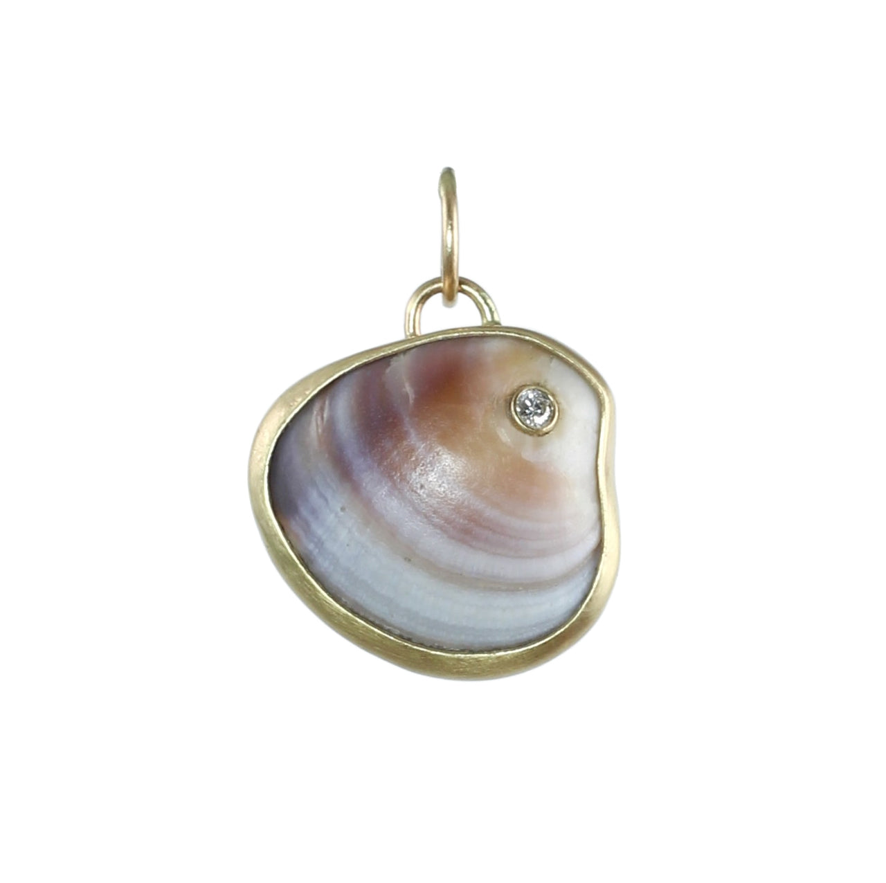 Diamond Inlaid Shell Pendant in Recycled 14k Gold