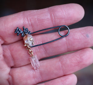 Pearl Skull, Pink Tourmaline & Diamond Eye Fibula