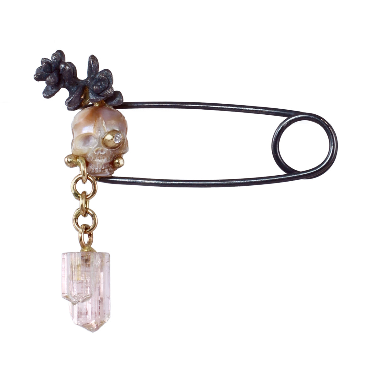 Pearl Skull, Pink Tourmaline & Diamond Eye Fibula