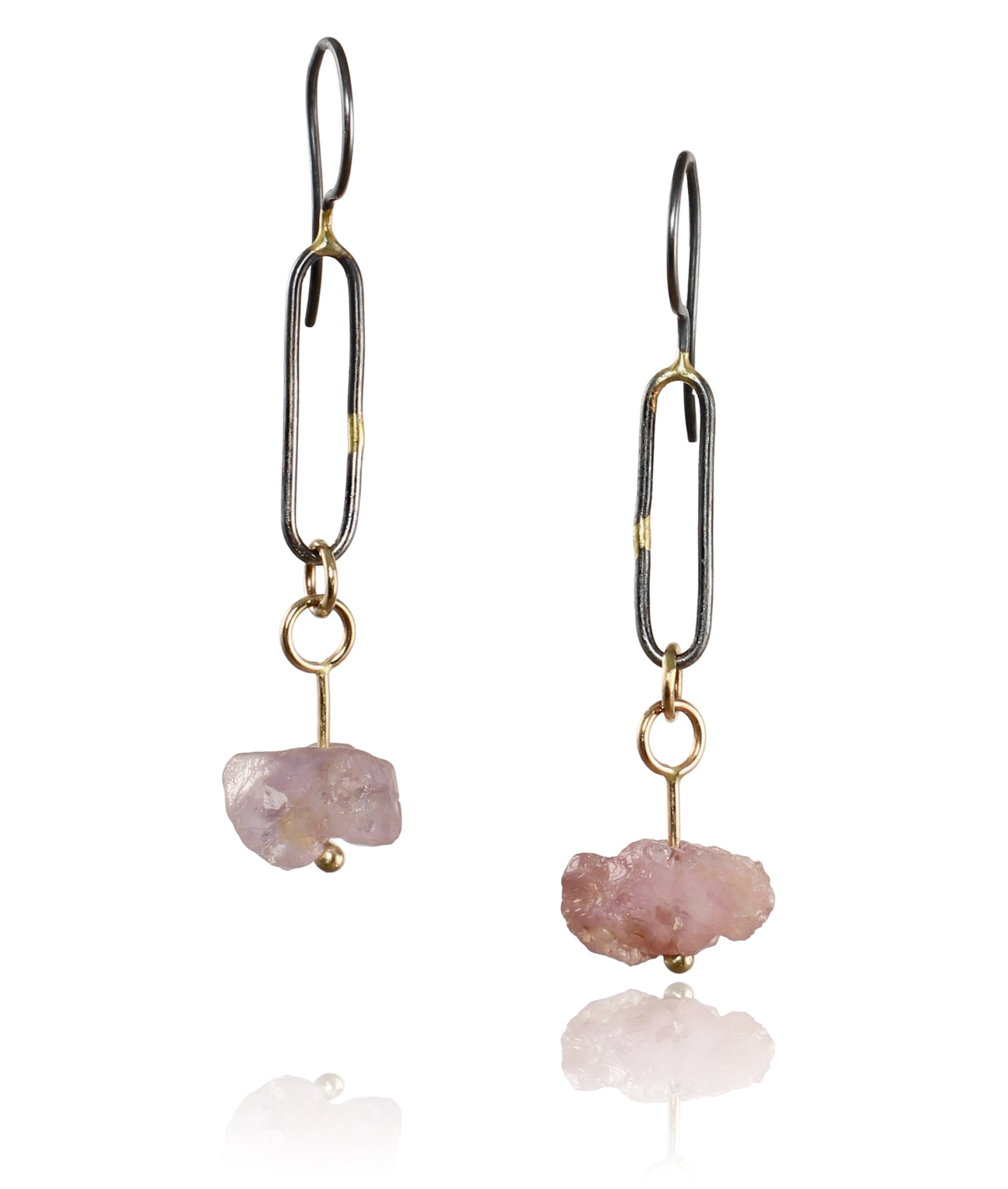 Rough Spinel Dangle Earrings with 14k