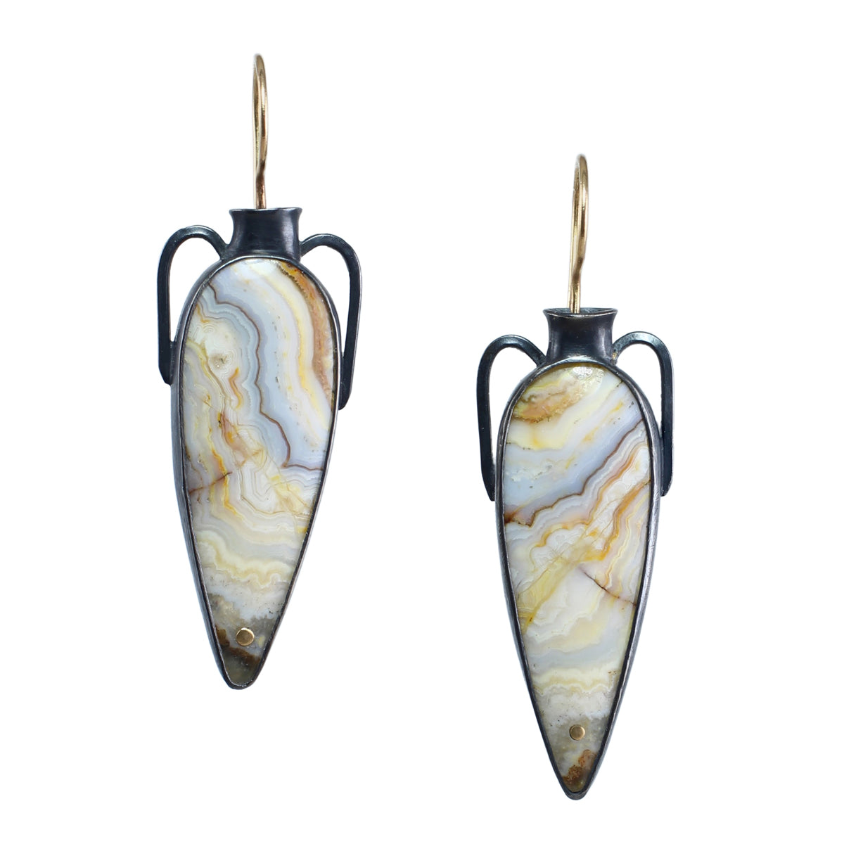 Amphora Earrings in Lace Agate with 14k Gold