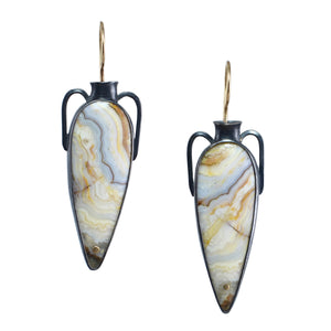 Amphora Earrings in Lace Agate with 14k Gold