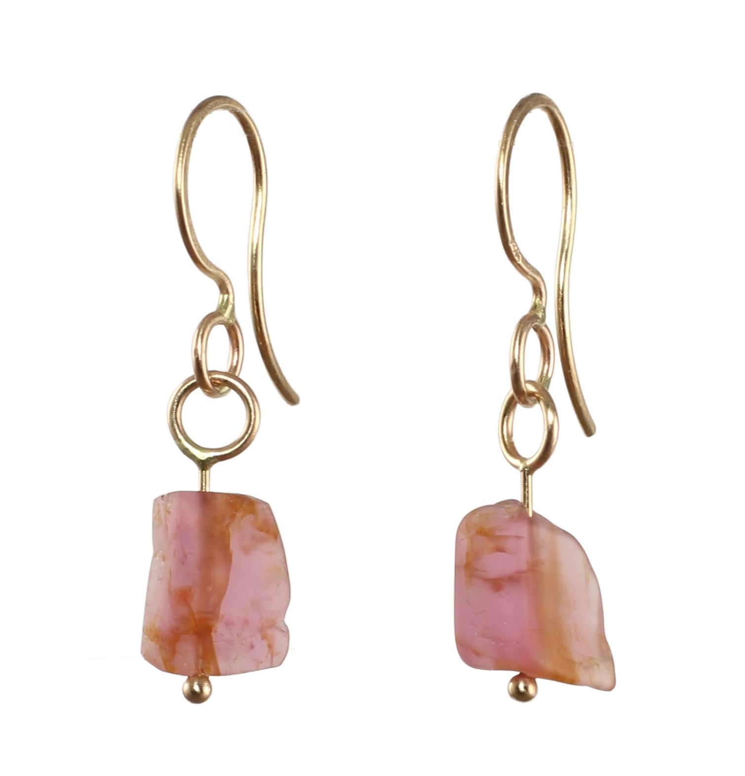 Rubellite Tourmaline Dangle Earrings in 14k