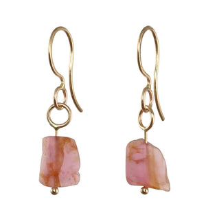 Rubellite Tourmaline Dangle Earrings in 14k