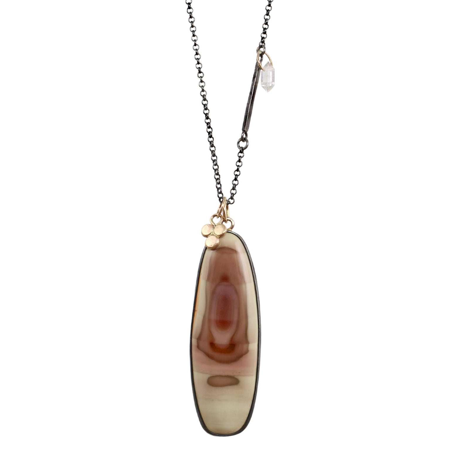 Imperial Jasper & Herkimer Diamond Necklace with 14k Gold
