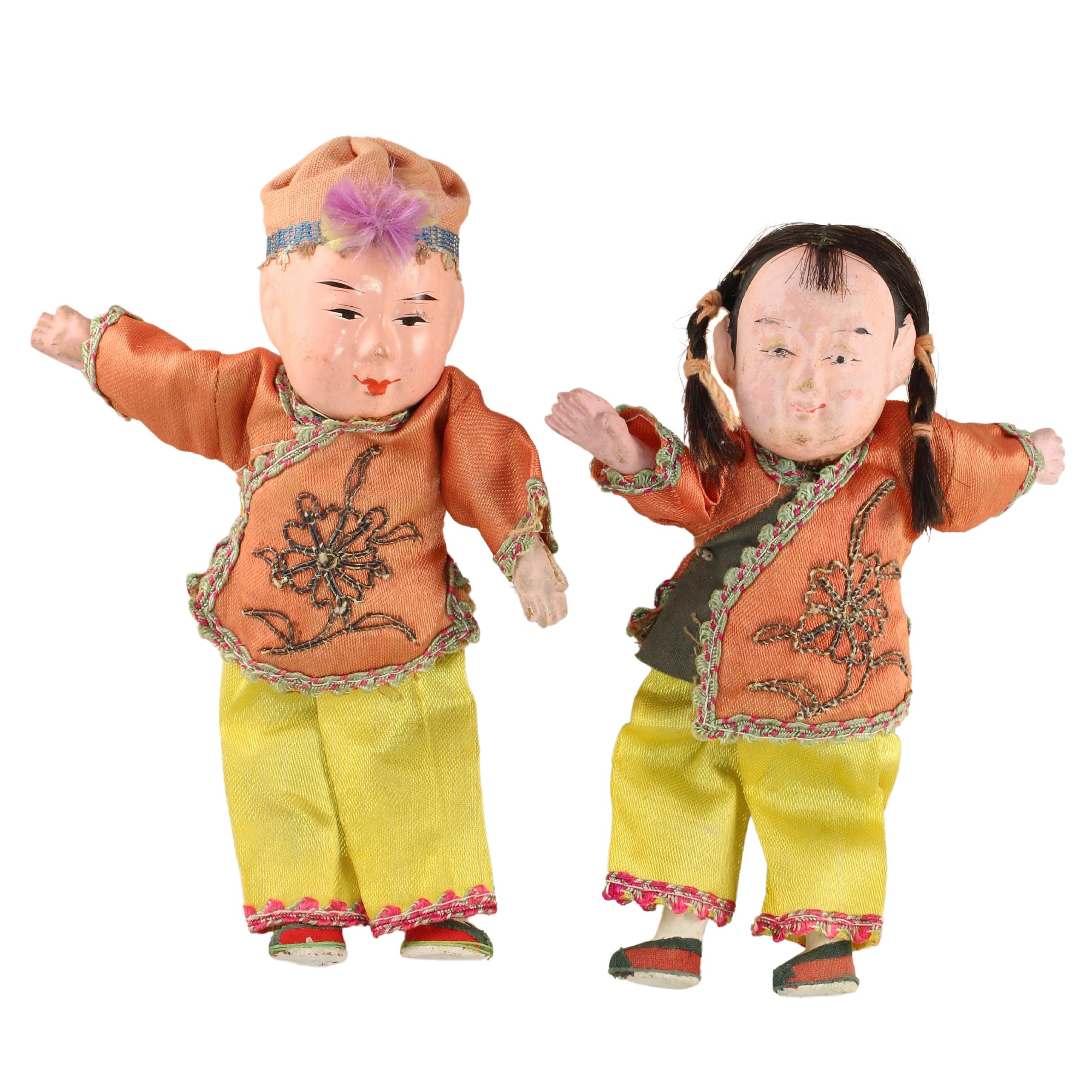 Antique Chinese Composition Doll Pair