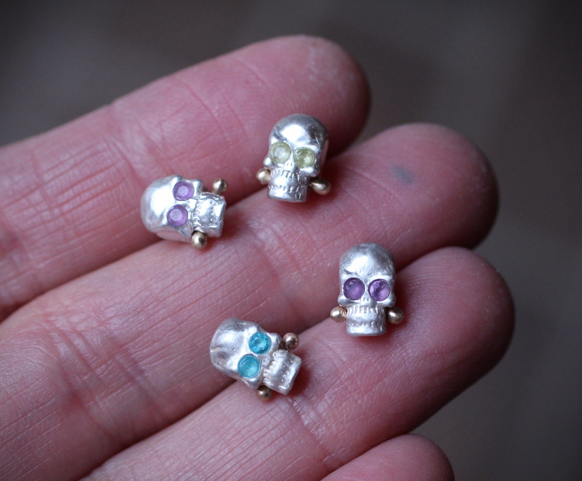 Single Calavera Stud Earring - Choose Your Gemstone