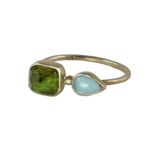 Green Tourmaline & Aquamarine Ring