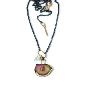 Tri-Color Tourmaline Evil Eye Necklace with 14k