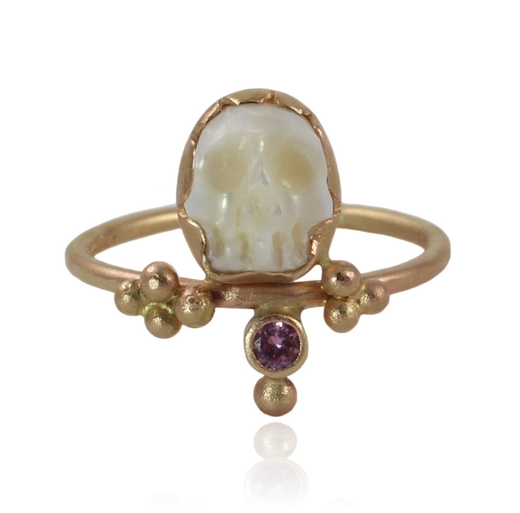 Pearl & Pink Sapphire Memento Mori Ring